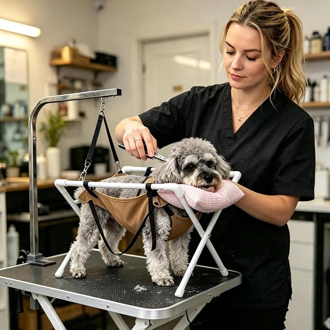 Dog Nail Trimming Hammock Stand, Foldable Pet Grooming Restraint | Sling With Pillow And Anti Slip Feet, Heavy Duty Nail Clipping Holder For Puppies, Cats And Small To Medium Dogs