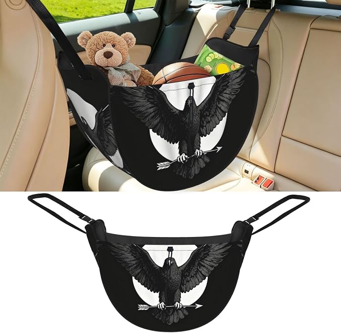 Black Eagle Wings Car Seat Organizer-Backseat Storage Bag for Travel | Waterproof Durable. Holds Snacks Gear Essentials. Fits Most Cars.