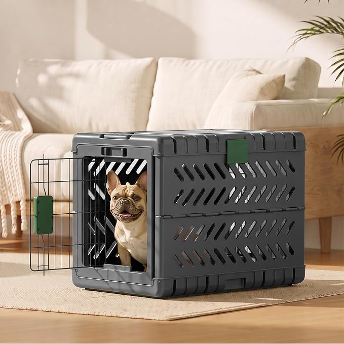 28" L Travel Dog Crate -Collapsible Dog Crate for Medium/Small Dogs, No Tools Required with Space Saving Design,Portable Foldable Dog Carrier with 2 Smooth Wheels,Handles for Easy Moving,Dark Grey