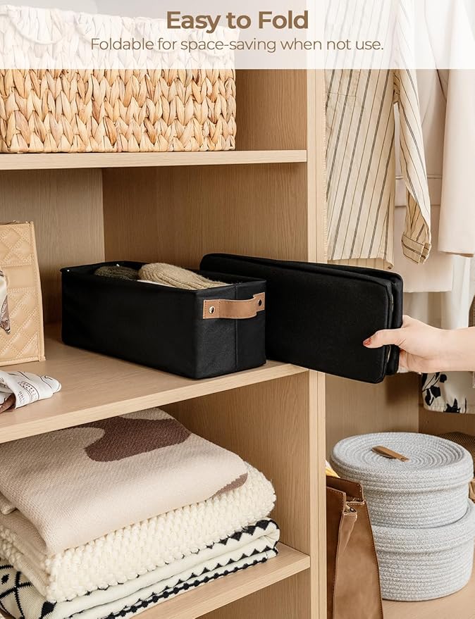 StorageWorks Narrow Storage Bins, Toilet Paper Storage, Black, 2-Pack | With Metal Frame, Reinforced PU Handles, Sturdy Structure, For Bathroom, Closet, Shelf, Storage Makeup, Socks, Underwear