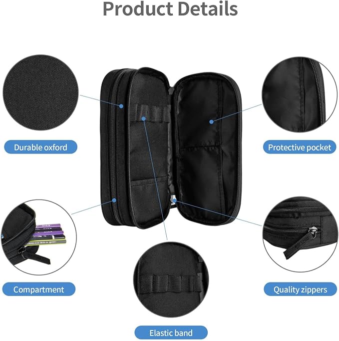 Blue Eyed Black Cat Butterfly Pencil Pouch, Oxford Cloth Pen Case With Double Zipper Compartments, Portable Stationery Organizer For Office Supplies, Travel Accessories Makeup Items