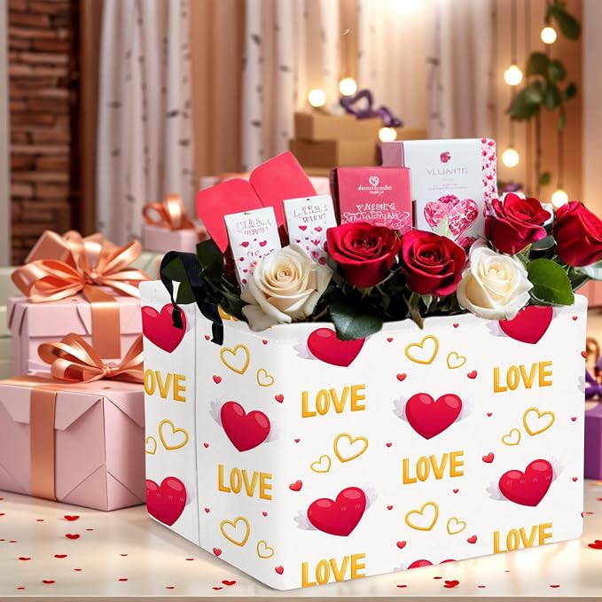 Valentine's Day Basket Gift for Empty Cute Heart Large Storage Bin for Kid and Baby Room Décor (Love Wings Red Heart)