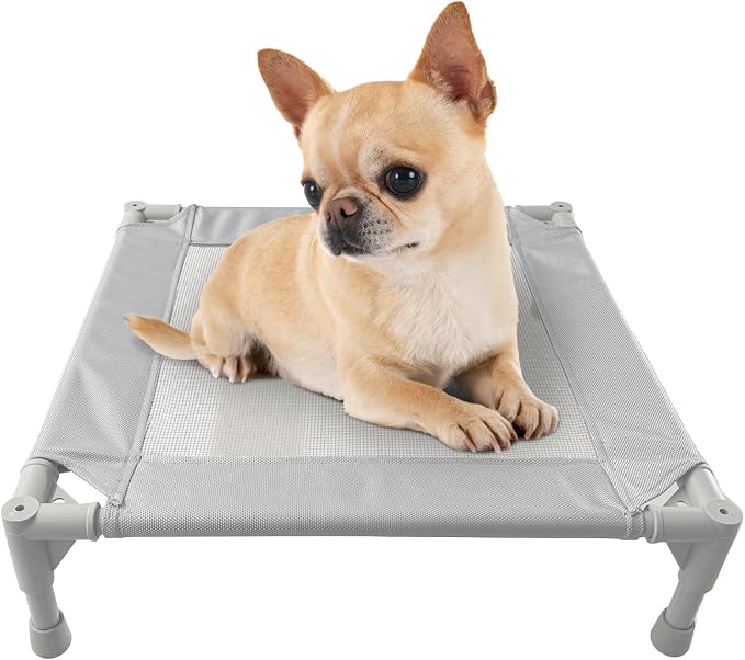 Pozico Elevated Pet Bed with Breathable Mesh for Small Cat and Dog, Raised Cooling Pet Cot for Puppy and Kitty, 18.9x18.9 inch (Gray Bed)