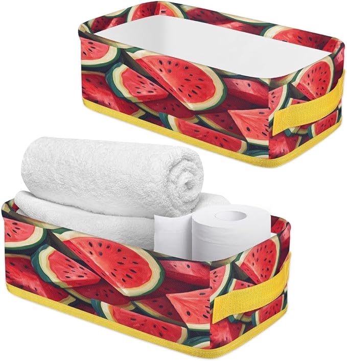 Watermelon Pattern Bathroom Storage Basket Waterproof Foldable Storage Bins with Handles Decorative Toilet Paper Storage Basket for Organizing for House Bathroom Toiletries