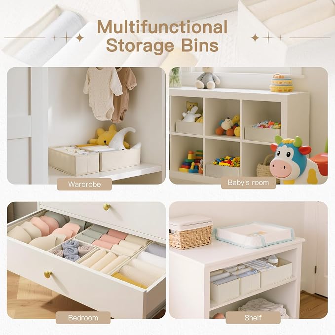Drawer Organizer Clothes, 24 Pack Dresser Organizer for Baby Clothes, Underwear, Sock- Foldable Closet Organization and Storage Dividers Bins for Nursery, Bedroom and Dorm (Beige)