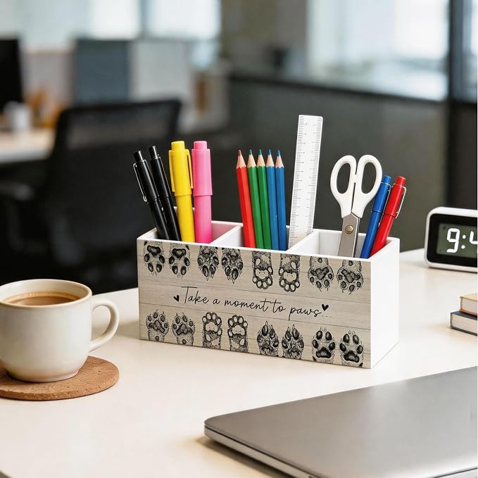 Dog Gifts Pen Holder - Funny Dog Lover Sign Wooden Pencil Holder Desk Accessories, Pet Paw Puppy Gifts Wooden Box Sign Desk Home Office Decoration