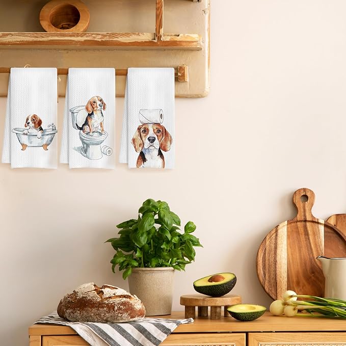 Funny Beagle Bathroom Hand Towels Set of 3, Beagle Decor Hand Towels for Bathroom, Beagle Gifts for Women Men, Gifts for Beagle Lovers, Kids Bathroom Decor, Dog Bathroom Decor, 16x24 Inch