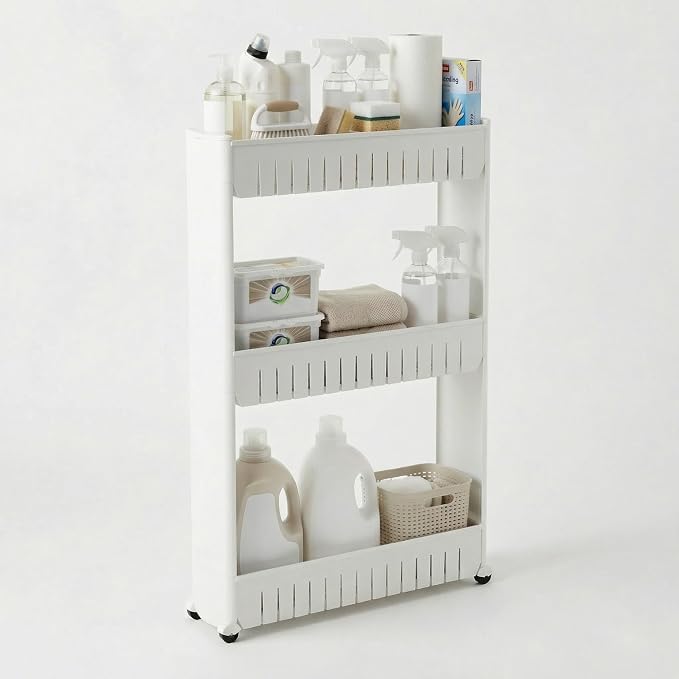 Lavish Home 3 Tier Shelf Rolling Cart - Narrow-Space Kitchen or Bathroom Shelf Organizer Cart - Slim Slide-Out Storage Shelves for Kitchen, Bathroom, Laundry and Pantry