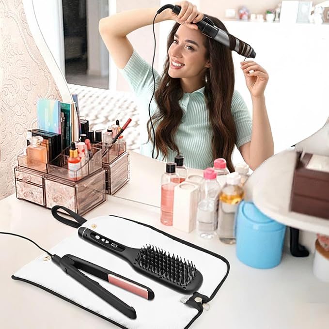 2-in-1 Hot Tools Travel Bag, Heat Resistant Holder & Mat for Hot Tools | Hair Straighteners Curling Iron Flat Iron Hair Tool & Hot Tools Bag