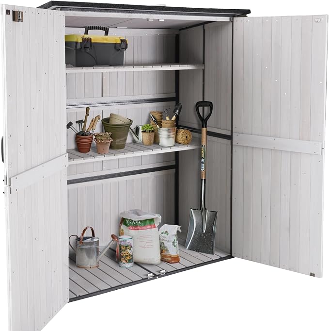 GUTINNEEN Outdoor Storage Shed with Metal Frame,Wooden Tool Cabinet with Adjustable Shelfs, House Garden Shed for Backyard Garden Patio Lawn