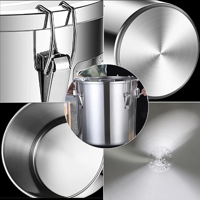 Stainless Steel Airtight Food Storage container with Lid for Pantry Kitchen | 8.72Gal/33L/1116oz food-grade 304 stainless steel container with airtight lid for flour rice grains pet food metal canister