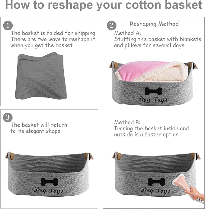 Dog toy basket storage large dog box pet bed great for collecting pet toys, blankets, leashes, clothing in living room playroom closet - Gray