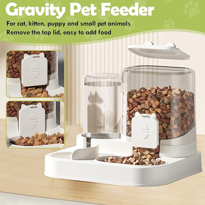 1.6L Auto Gravity Pet Feeder and 0.6L Water Dispenser Set, Automatic Cat Water Dispenser, Gravity Pet Feeder for Small Medium Dog Puppy Cat Kitten