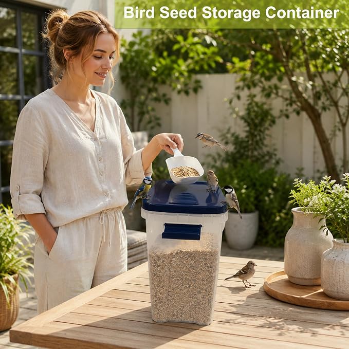 5-10 Lbs Airtight Cat Dog Food Storage Container, 8QT Compact Pet Food Bin | Plastic Food Container with Buckle-Lock Lid & Scoop for Dog, Cat, Bird Seed, Pet Food, Chicken, Dry Food, Rice, Cereal, Flour