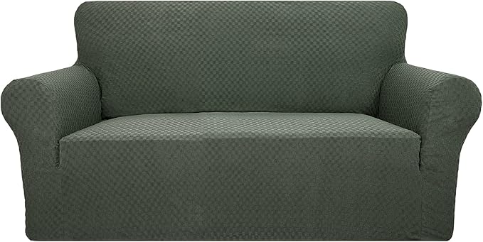 YEMYHOM Couch Cover Latest Jacquard Design High Stretch Sofa Covers for 2 Cushion Couch, Pet Dog Cat Proof Loveseat Slipcover Non Slip Magic Elastic Furniture Protector (Loveseat, Army Green)