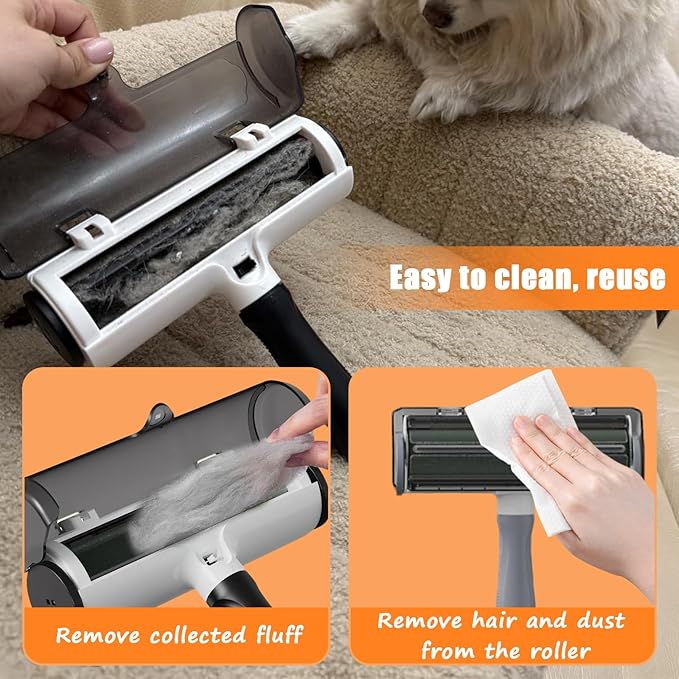 Upgraded Pet Hair Remover Roller - Reusable Lint Roller for Furniture, Couch, Carpet, Clothes, Car Seat, Efficient Cat & Dog Hair Removal Tool with Easy Clean & Fur Bin| One-Touch Emptying