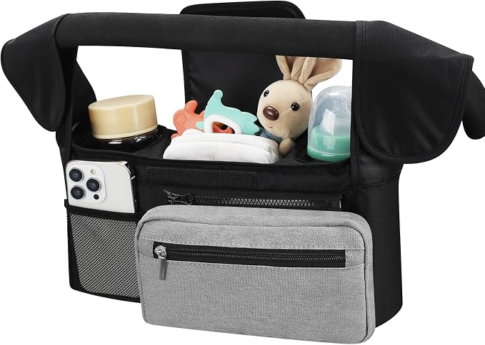 Accmor Universal Stroller Organizer with Insulated Cup Holder Detachable Phone Bag and Shoulder Strap,Stroller Bag Caddy Organizer for Uppababy, Baby Jogger, Britax Strollers
