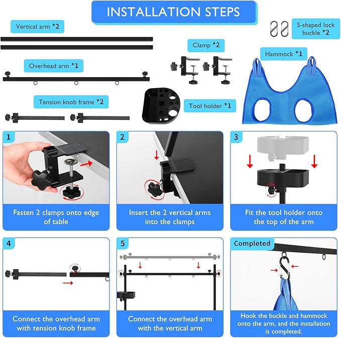LEIBOU H-Shape Pet Grooming Table Arm with Grooming Hammock Tool Holder Noose and Clamp for Dogs and Cats Heavy Duty Aluminum Alloy Frame with 35.4” Adjustable Height and 36.2” ~ 50” Adjustable Width