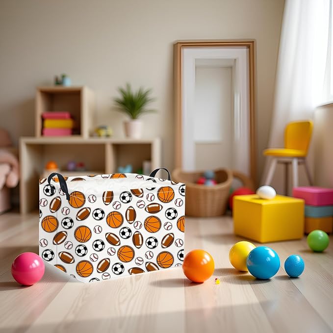Rectangular Easter Basket Baby Girl Basket Fabric Storage Bin Organizer Box Room Decor(Sports)