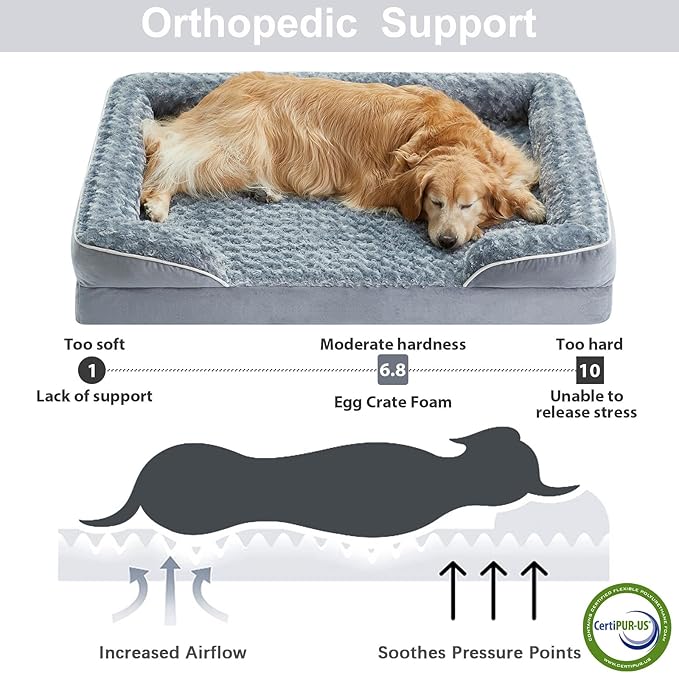 WNPETHOME Orthopedic Washable XXL Dog Bed for Senior Dog Cozy Sleep | Extra Large Waterproof Big Soft Dog Couch Sofa Bed for Dogs Relax with Removable Cover Supportive Pet Bed Grey 54x36 Inch