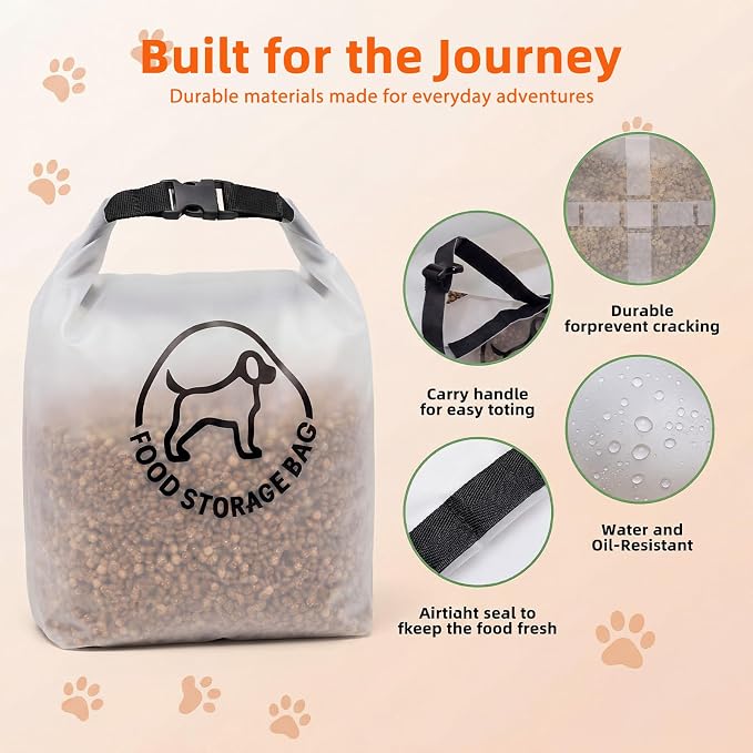 Dog Food Travel Bag, Reusable Silicone Pet Food Storage Container, Leakproof & Airtight Kibble Storage with Roll-Top Closure for Camping, Hiking & Road Trips,25 Cups