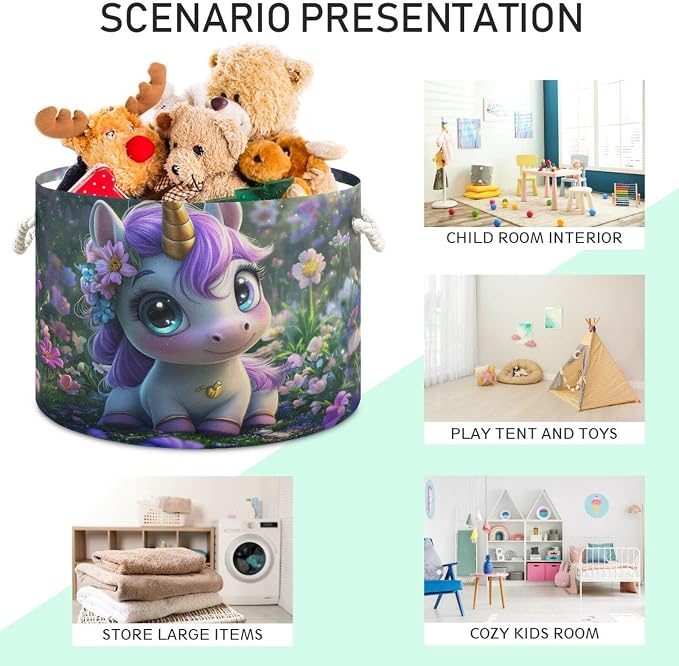 DOMIKING Large Storage Basket for Toys Unicorn Dreamy Green Storage Bin Box Organizer Basket for Laundry Hamper Kid's Room Baby & Dog Toy