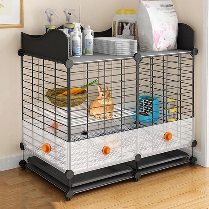 Rabbit Cages Indoor with Tray, Upgrade Storage, DIY Metal Playpen for Small Animals, Cats, Ferrets, Chinchillas - Ideal Pet Kennel for 1-2 Pets