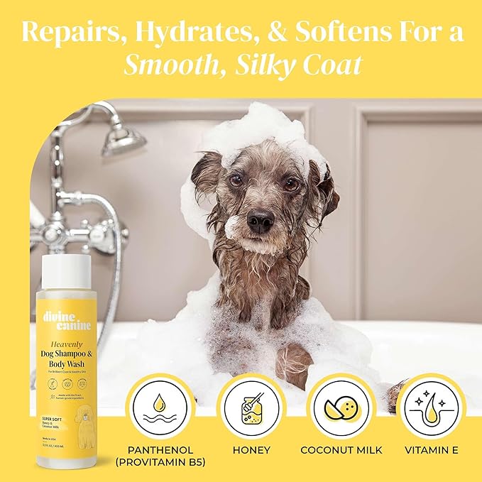 Dog Shampoo and Body Wash - 13.5 Fl Oz of Super Soft Pet Shampoo for Dogs - Made with Honey and Milk for a Healthy Skin and Coat - Made in the USA