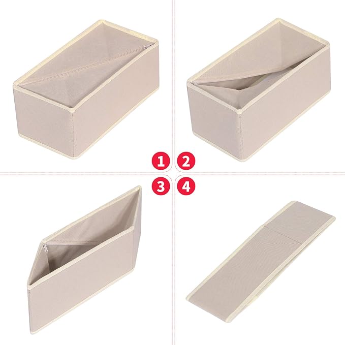 12 Pack Foldable Drawer Organizer Dividers Cloth Storage Box Closet Dresser Organizer Cube Fabric Containers Basket Bins for Underwear Bras Socks Panties Lingeries Nursery Baby Clothes Beige NN246