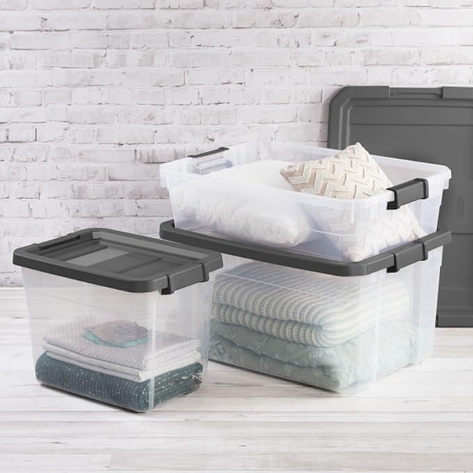Sterilite Modular Stacker Box with Latching Lid, 16 Quart, 6-Pack | Clear Plastic Storage Bins - Stackable Organizing Container Boxes for Closet, Bathroom, and Office