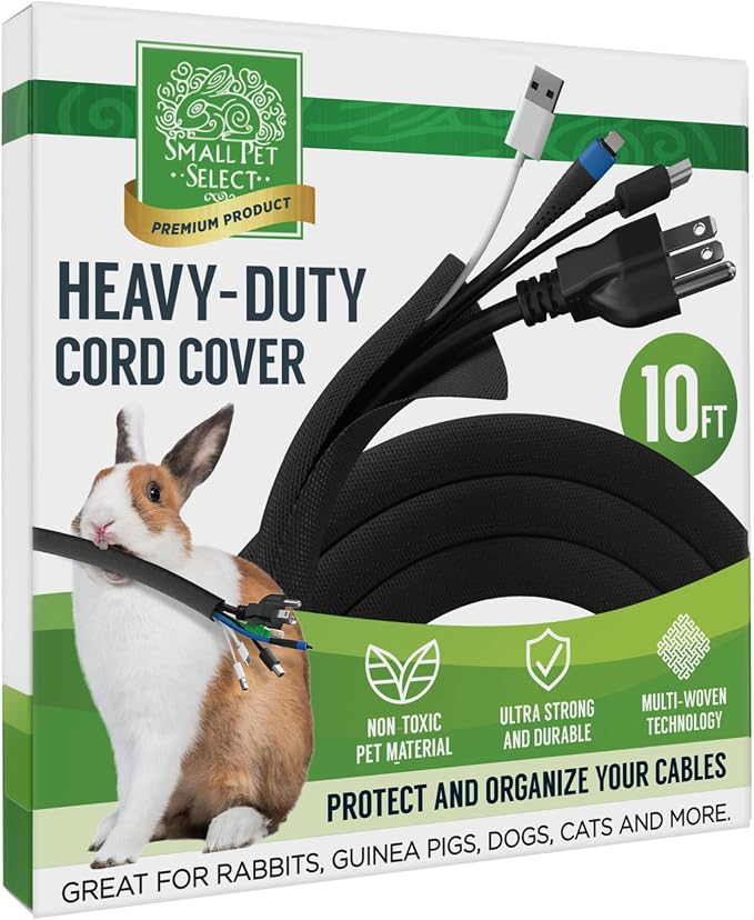 Small Pet Select Heavy Duty Cord Cover, Cable Protector, Black, 10 ft | Ultra-Durable Wire & Cord Protector, Cord Management, Chew-Resistant, For Rabbits, Dogs, Cats & Small Pets