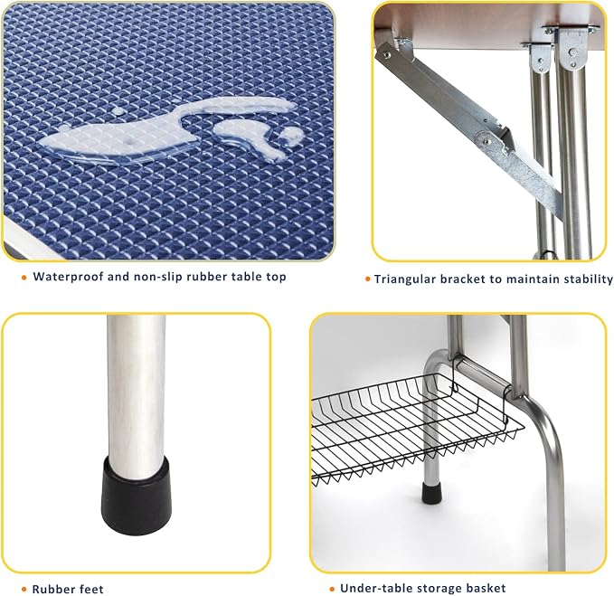 ROOMTEC 36" Dog Grooming Table,Foldable Home Pet Bathing Station with Adjustable Height Arm/Noose/Mesh Tray