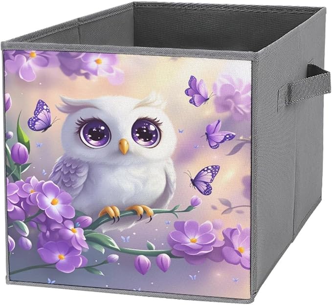Owl Foldable Storage Bins, 10.6" Cube Storage Organizer, Sturdy Oxford Cloth Fabric Baskets for Closet, Shelf, Nursery, Bedroom, Decorative Printed Box for Toys & Clothes