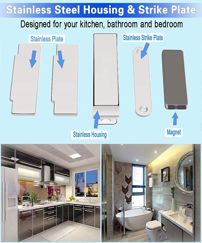 WOOCH Magnetic Door Catch - 30lb High Magnetic Stainless Steel Heavy Duty Catch for Kitchen Bathroom Cupboard Wardrobe Closet Closures Cabinet Door Drawer Latch (2.1 in White, 4-Pack)
