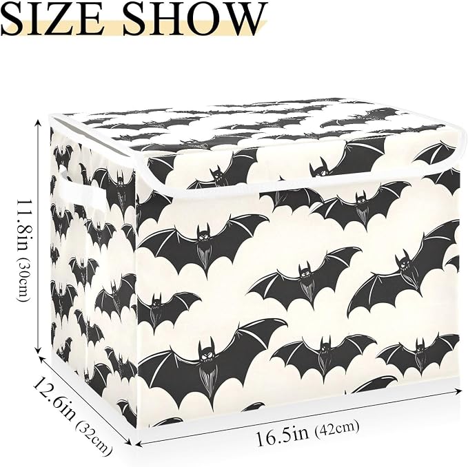 senya Halloween Baskets Collapsible Storage Bins with Lids, Halloween Bat B Storage Boxes Clothes Baskets for Organizing