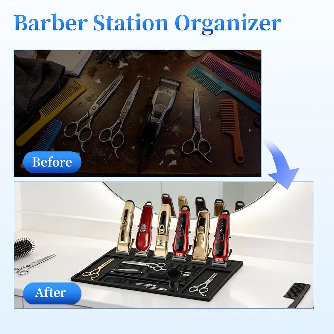 Magnetic Barber Mat for Clippers, Station Organizer with 6 Magnets | Silicone Material, Anti-Slip Surface, Heat-Resistant, Waterproof, Easy Clean, Tool Slots Design, For Barbershop & Salon