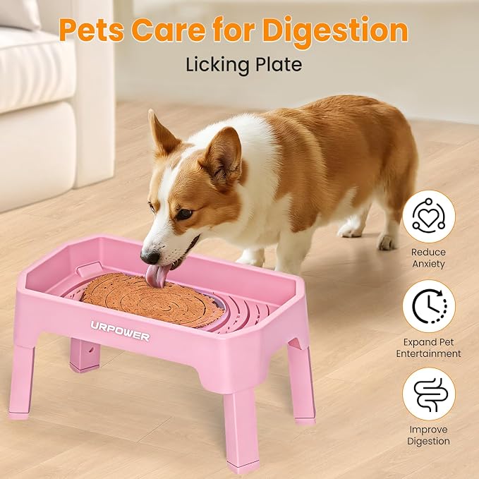URPOWER Elevated Dog Bowls, 3-in-1 Double Deck Raised Dog Bowl Stand | 4 Height Adjustable Raised Stand with 2 Stainless Steel Food Bowls & Licking Plate for Small, Medium & Large Dogs
