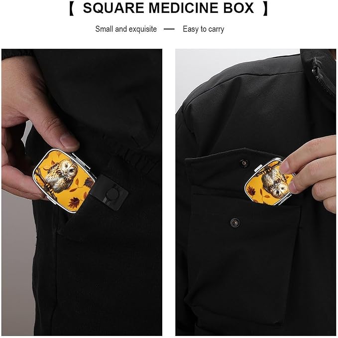 Owl Branch Pill Box 2 Compartment Medicine Pill Case Portable Pill Organizer for Pocket Or Purse Decorative Metal Medicine Vitamin Organizer