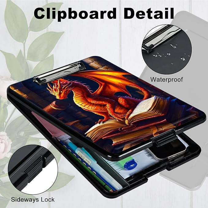 Book Dragon A4 Clipboard with Storage Pen Holder, Clipboards Organizer Nursing Clipboard Foldable File Folder Plastic Clipboard Folio Clip Board for Office Students Classroom Doctor