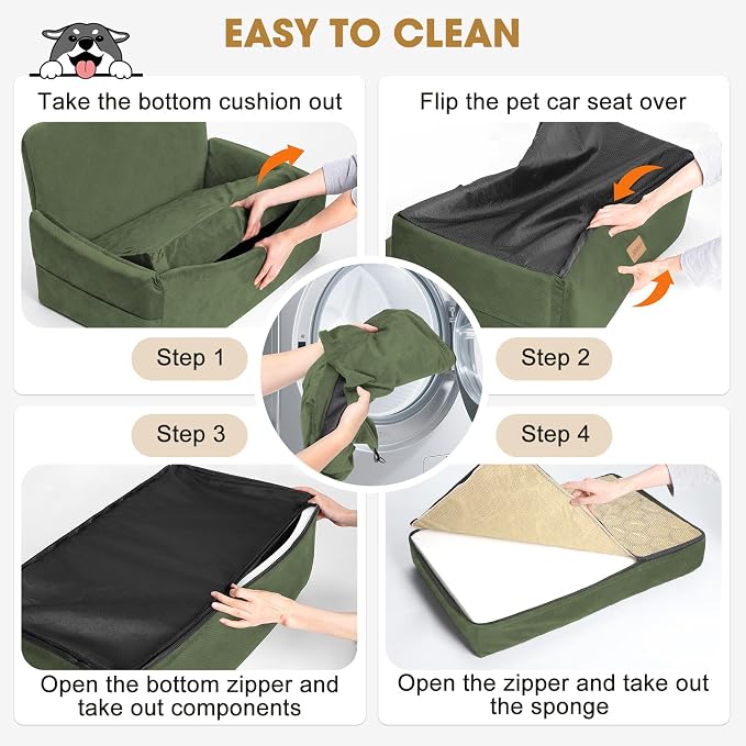 JOEJOY Dog Car Seat for Large Medium Sized Dogs Under 55 lbs, Dog Booster Seat for 2 Small Dogs with Detachable Washable Cover, Memory Foam Pet Car Seat with 2 Safety Belts and Storage Pockets