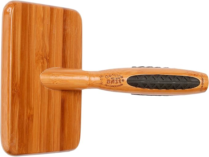 Bass Brushes Large Slicker Style Pet Brush with Bamboo Wood Handle and Rubber Grips