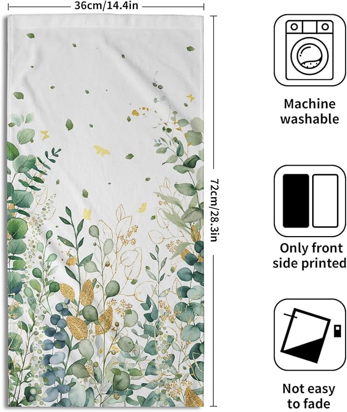 Giwawa Eucalyptus Leaf Hand Towels Set of 2 Gold Leaves Decorative Fingertip Towels Soft Bath Towel Dish Cloths for Kitchen Bathroom Home Decor