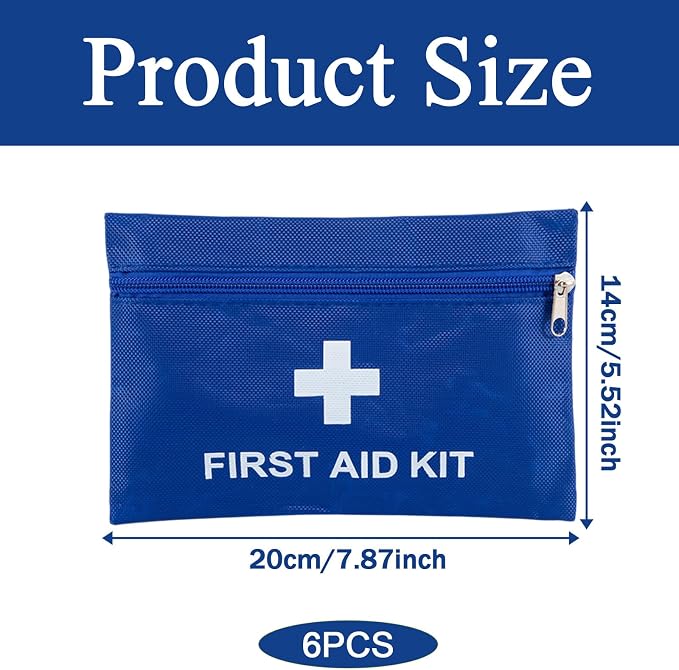 6 Pack Empty First Aid Kit Bag, Small First Aid Pouch Bulk, Water Resistant Travel Medical Organizer, Mini Emergency Supply Storage for Home, Car, Office, Camping, Outdoors (Blue, 20X14cm, Bag Only)