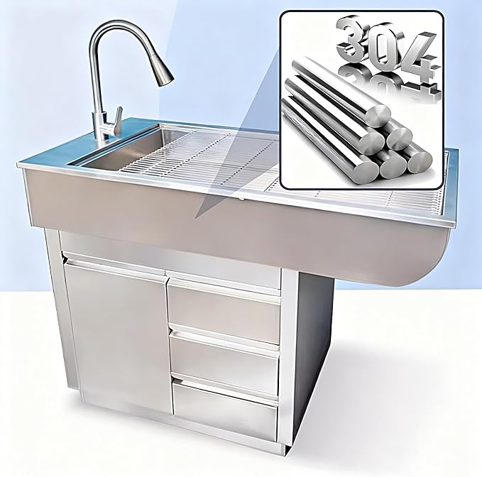 Stainless Steel Pet Operating Table with 3 Drawers and 1 Cabinet Treatment Tables for Cats And Dogs Professional Dog Grooming Table for Pet Treatment and Examination(120x60x88cm/47.2x23.6x34.6in)