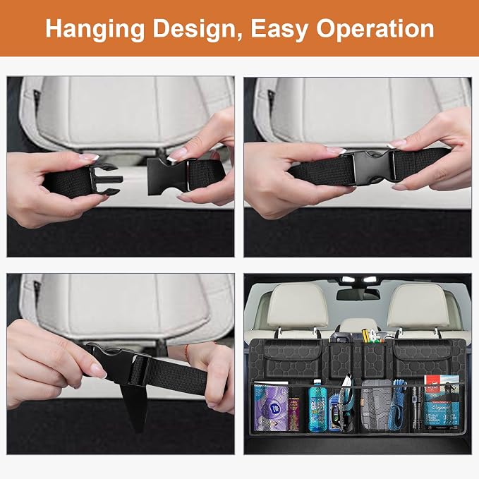 esouler Car Trunk Organizer, Super Capacity Backseat Car Organizer for SUV/Truck/MPV(42"*18"), Hanging Car Storage Organizer with 8 Pocekts, Car Accessories for Women and Men- Black
