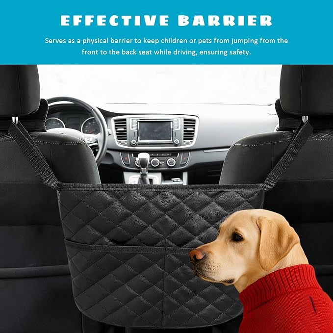 Car Purse Holder Between Seats, Large Capacity PU Leather Auto Front Seat Storage Bag with 2 Extra Pockets, Universal Handbag Organizer Backseat Pet Barrier for SUV Truck RV