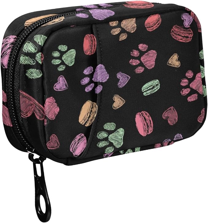 Fustylead Colorful Doodle Cute Paw Print Travel Pill Organizer Case Zipper for Purse with Removable Weekly Pill Box for Medicine, Vitamin, Supplement Medicine Organizer
