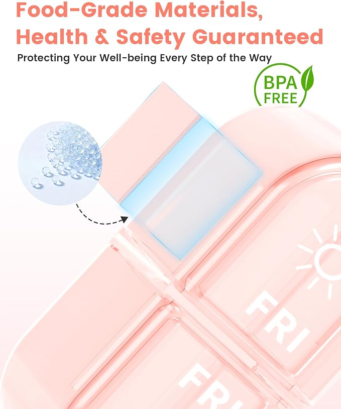 Pillex Weekly Pill Organizer 2 Times a Day, Daily AM PM Pill Box Case 7 Day with Large Openings for Easy to Use, Travel Medicine Container for Medication, Vitamins, Supplements - Pink