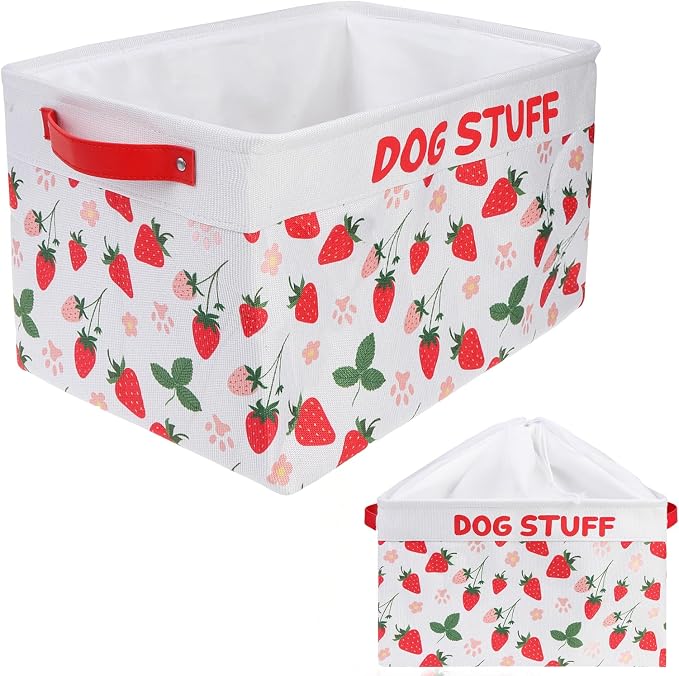 Homimp Dog Food Storage Container,Dog Toy Basket Bin Box with Comfortable Handles and Cover,Collapsible Pet Toy Storage Organizer for Accessories,Toys,Coat & Clothing,Blanket & Leash, Red 15"x11"x9"