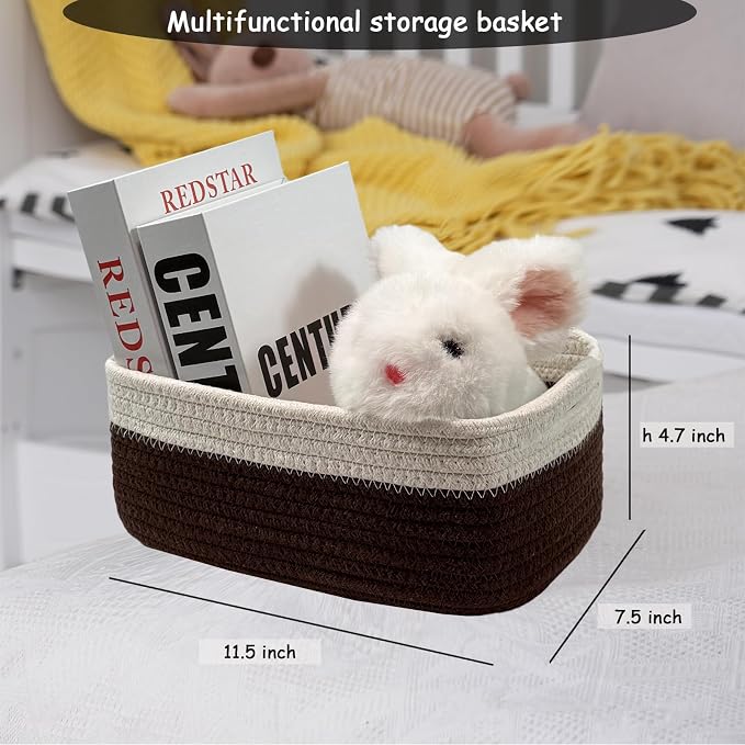 COMFY-HOMI 11.5"x7.5"x4.7" Storage Baskets for Organizing | Cotton Rope Woven Basket | Toy Storage Bin Box | Basket for Shelves, Closet Organizer Bin, Decorative Closet Shelf, 1 Pack